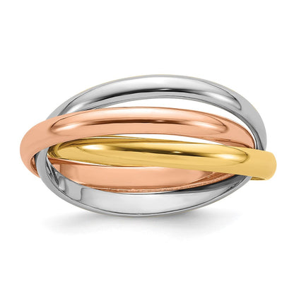 14K Tricolor-Gold polierter Rolling-Ring