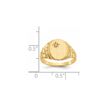 14K Gelbgold Siegelring mit 11,0x9,0mm geschlossener Fassung und natürlichem Diamant, VS