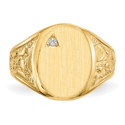 14K Gelbgold 15,0x11,0mm Herren-Siegelring mit offener Fassung und natürlichem Diamant, VS