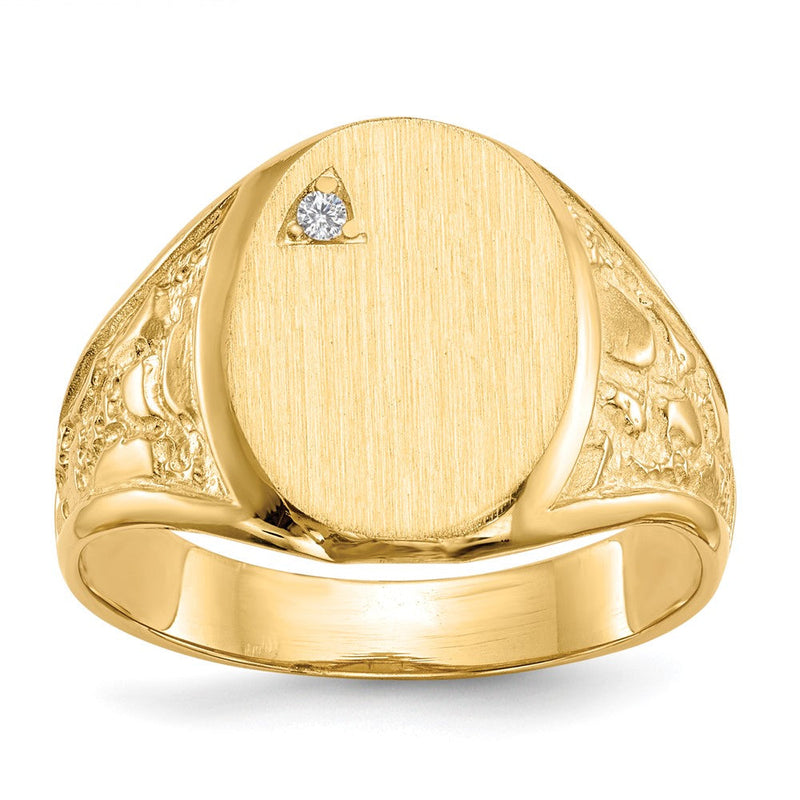 14K Gelbgold 15,0x11,0mm Herren-Siegelring mit offener Fassung und echtem AA-Diamanten