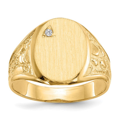 14K Gelbgold 15,0x11,0mm Herren-Siegelring mit offener Fassung und natürlichem Diamant, VS