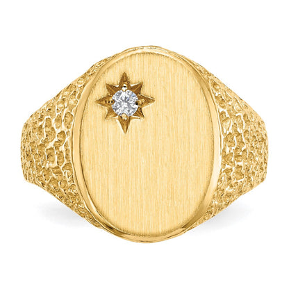 14K Gelbgold 16,0x12,0mm Herren-Siegelring mit offener Fassung und echtem AA-Diamant