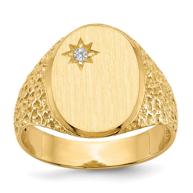 14 Karat Gelbgold 16,0x12,0 mm A Echter Diamant Herren-Siegelring mit offener Fassung