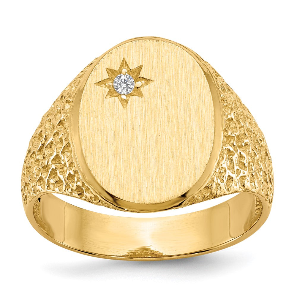 14K Gelbgold 16,0x12,0mm Herren-Siegelring mit offener Fassung und echtem AA-Diamant