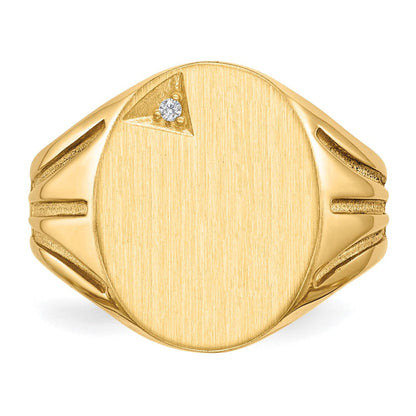 14K Gelbgold 16,0x14,0mm Herren-Siegelring mit offener Fassung und echtem VS Diamanten