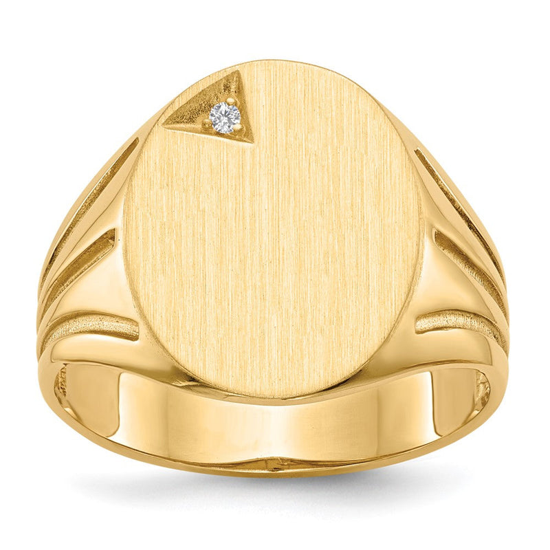 14K Gelbgold 16,0x14,0mm Herren-Siegelring mit offener Fassung und echtem VS Diamanten