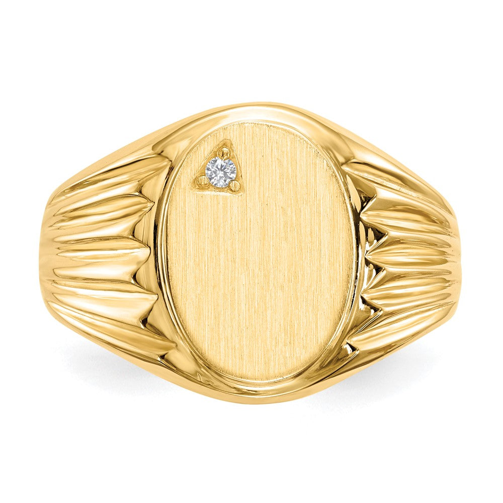 14K Gelbgold Siegelring für Herren mit offener Fassung, 13,5x10,0 mm, natürlichem Diamant, VS