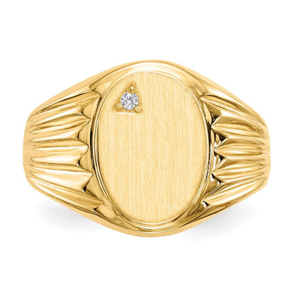 14K Gelbgold Siegelring für Herren mit offener Fassung, 13,5x10,0 mm, natürlichem Diamant, VS