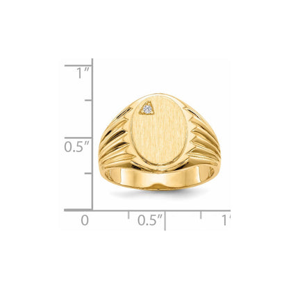 14K Gelbgold Siegelring für Herren mit offener Fassung, 13,5x10,0 mm, natürlichem Diamant, VS