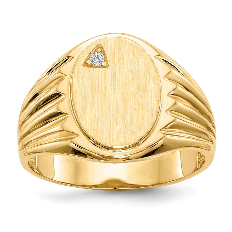 14K Gelbgold 13,5x10,0mm Herren-Siegelring mit offener Rückseite und echtem AAA-Diamant