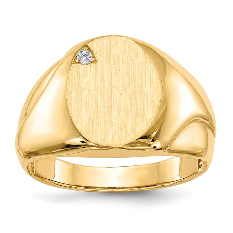 14K Gelbgold 14,0x11,5mm Herren-Siegelring mit offenem Boden und echtem AAA-Diamant