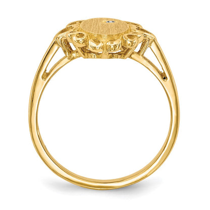 14K Gelbgold 11,5x6,0mm Siegelring mit offener Fassung und natürlichem Diamant