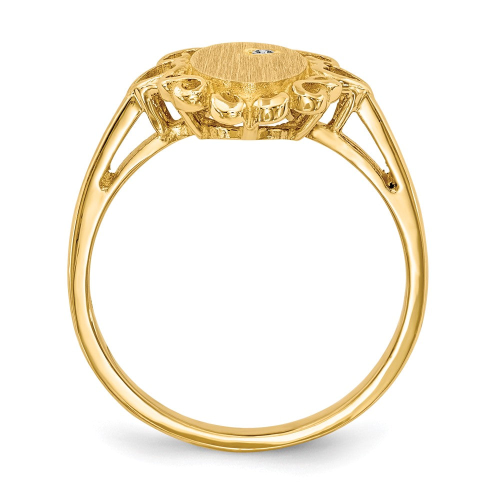 14K Gelbgold 11,5x6,0mm Siegelring mit offener Fassung und echtem AA-Diamanten