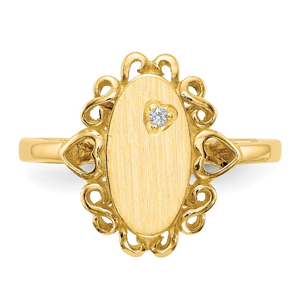 14K Gelbgold 11,5x6,0mm Siegelring mit offener Fassung und echtem AAA-Diamanten