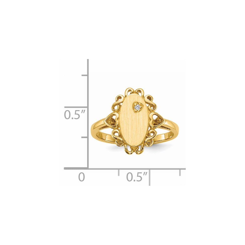 14K Gelbgold 11,5x6,0 mm Siegelring mit natürlichem Diamant, Krappenfassung