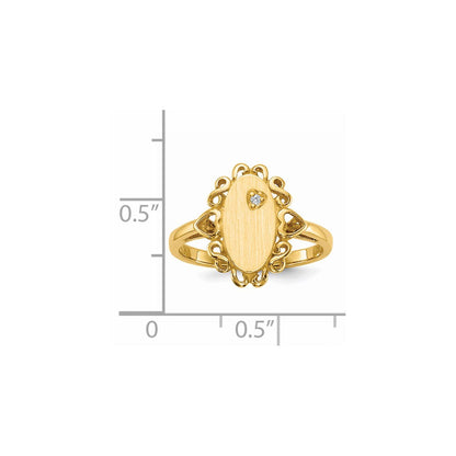 14K Gelbgold 11,5x6,0mm Siegelring mit offener Fassung und natürlichem Diamant