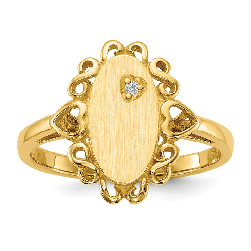 14K Gelbgold 11,5x6,0mm Siegelring mit offener Fassung und echtem AAA-Diamanten