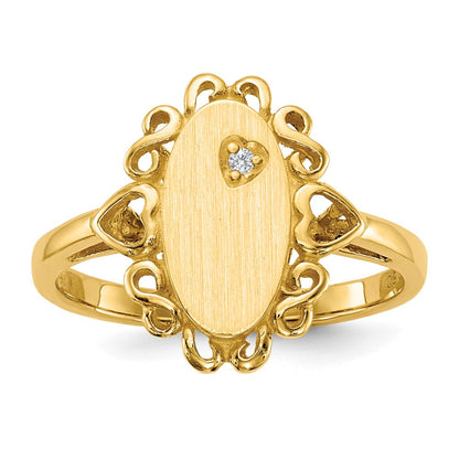 14K Gelbgold 11,5x6,0 mm Siegelring mit natürlichem Diamant, Krappenfassung
