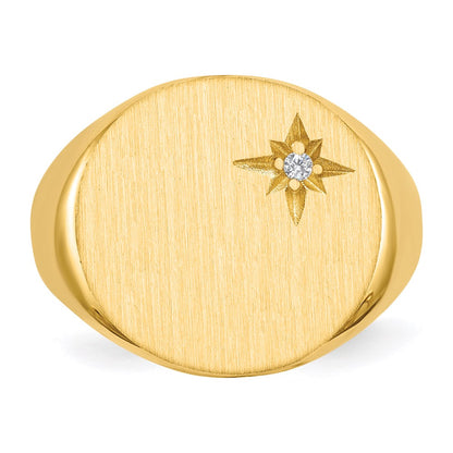 14K Gelbgold 16,5x18,0mm Herren-Siegelring mit natürlichem Diamant, geschlossene Fassung
