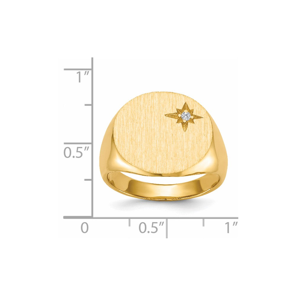 14K Gelbgold 16,5x18,0mm Herren-Siegelring mit AA natürlichen Diamanten und geschlossener Fassung