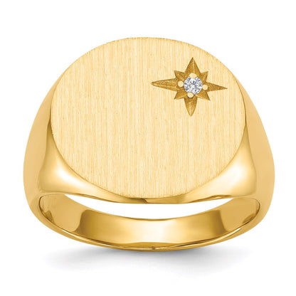 14K Gelbgold 16,5x18,0mm Herren-Siegelring mit natürlichem Diamant, geschlossene Fassung