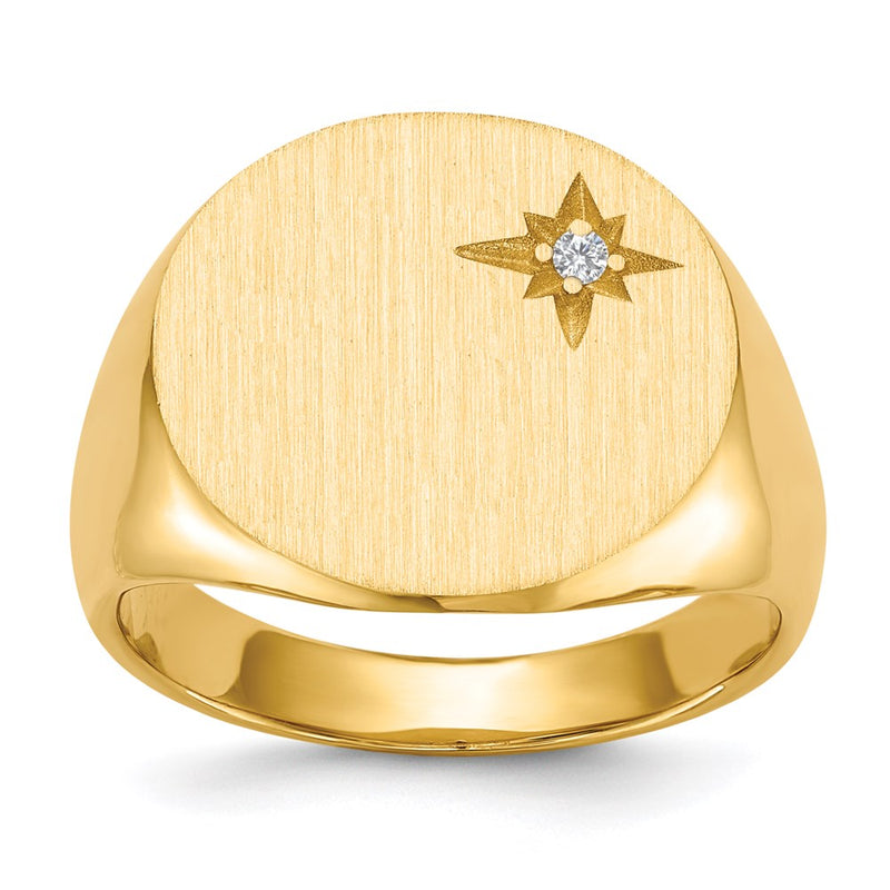 14K Gelbgold 16,5x18,0mm Herren-Siegelring mit natürlichem Diamant, geschlossene Fassung