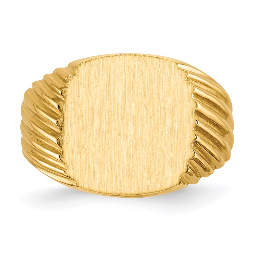 14K Gelbgold Siegelring für Herren mit geschlossener Fassung, 13,5 x 13,0 mm