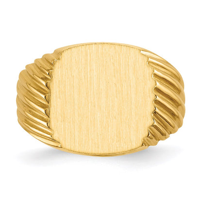 14K Gelbgold Siegelring für Herren mit geschlossener Fassung, 13,5 x 13,0 mm