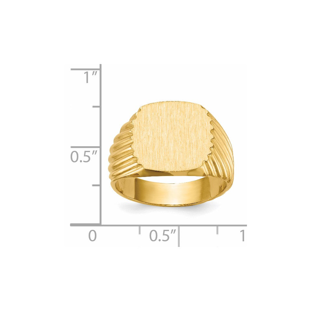14K Gelbgold Siegelring für Herren mit geschlossener Fassung, 13,5 x 13,0 mm