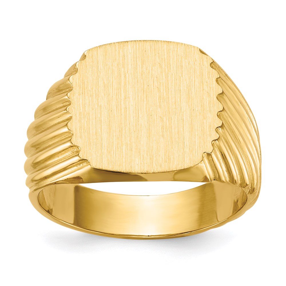 14K Gelbgold Siegelring für Herren mit geschlossener Fassung, 13,5 x 13,0 mm