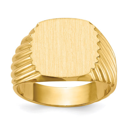 14K Gelbgold Siegelring für Herren mit geschlossener Fassung, 13,5 x 13,0 mm