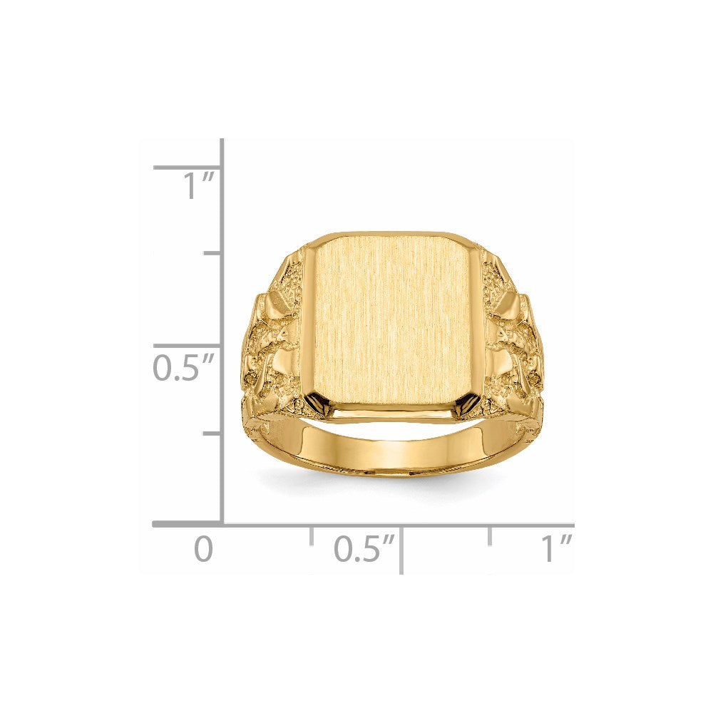 14K Gelbgold Herren-Siegelring mit offener Rückseite, 14 x 15 mm