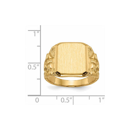 14K Gelbgold Herren-Siegelring mit offener Rückseite, 14 x 15 mm