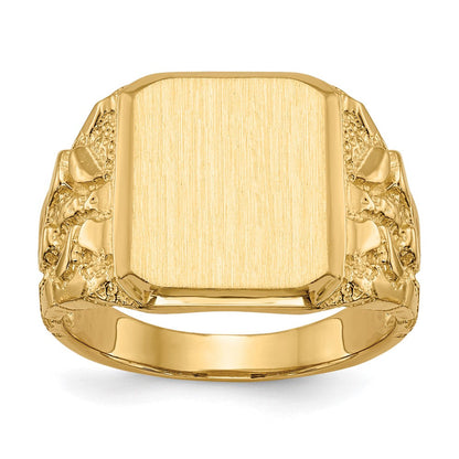 14K Gelbgold Herren-Siegelring mit offener Rückseite, 14 x 15 mm