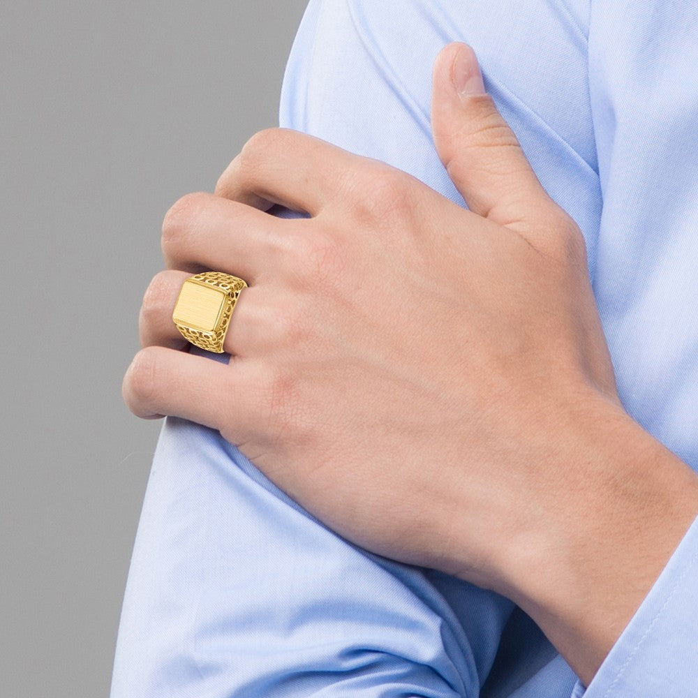 14K Gelbgold 14,5 x 12,5 mm Herren-Siegelring mit offener Rückseite
