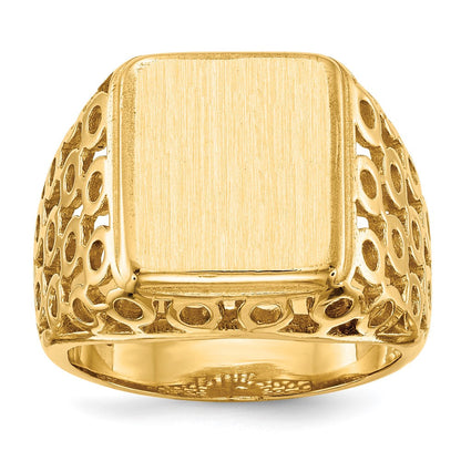 14K Gelbgold 14,5 x 12,5 mm Herren-Siegelring mit offener Rückseite