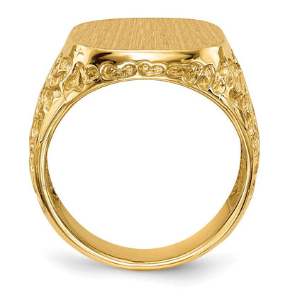 14K Gelbgold Herren-Siegelring mit offener Rückseite, 17,5 x 16,5 mm