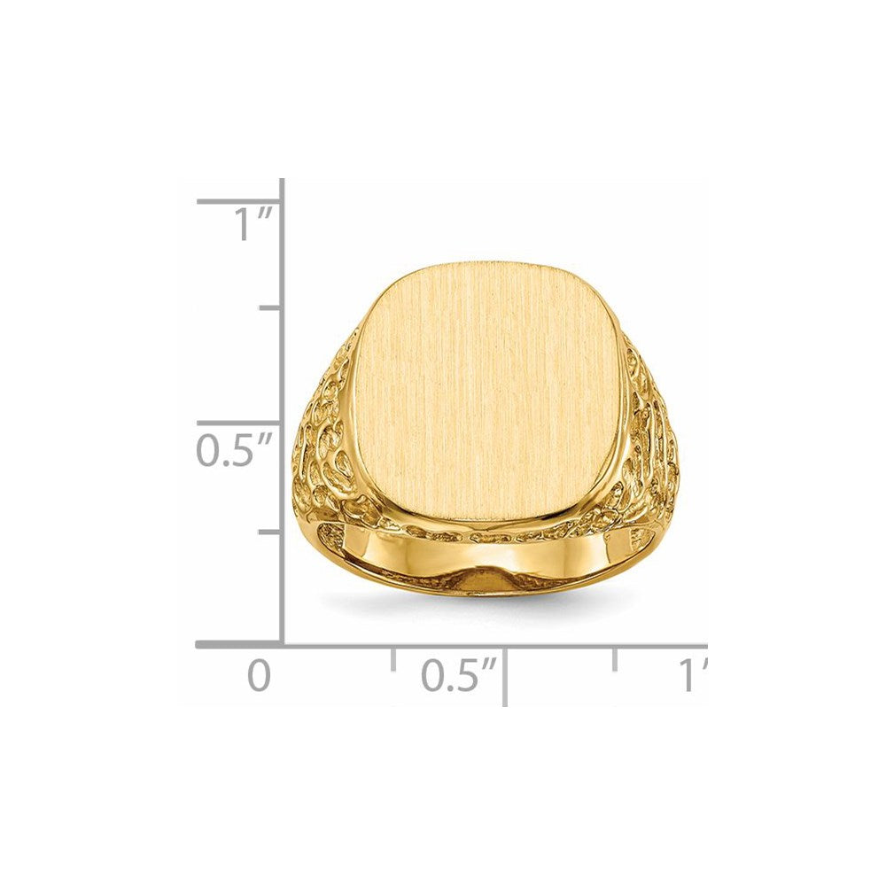 14K Gelbgold Herren-Siegelring mit offener Rückseite, 17,5 x 16,5 mm