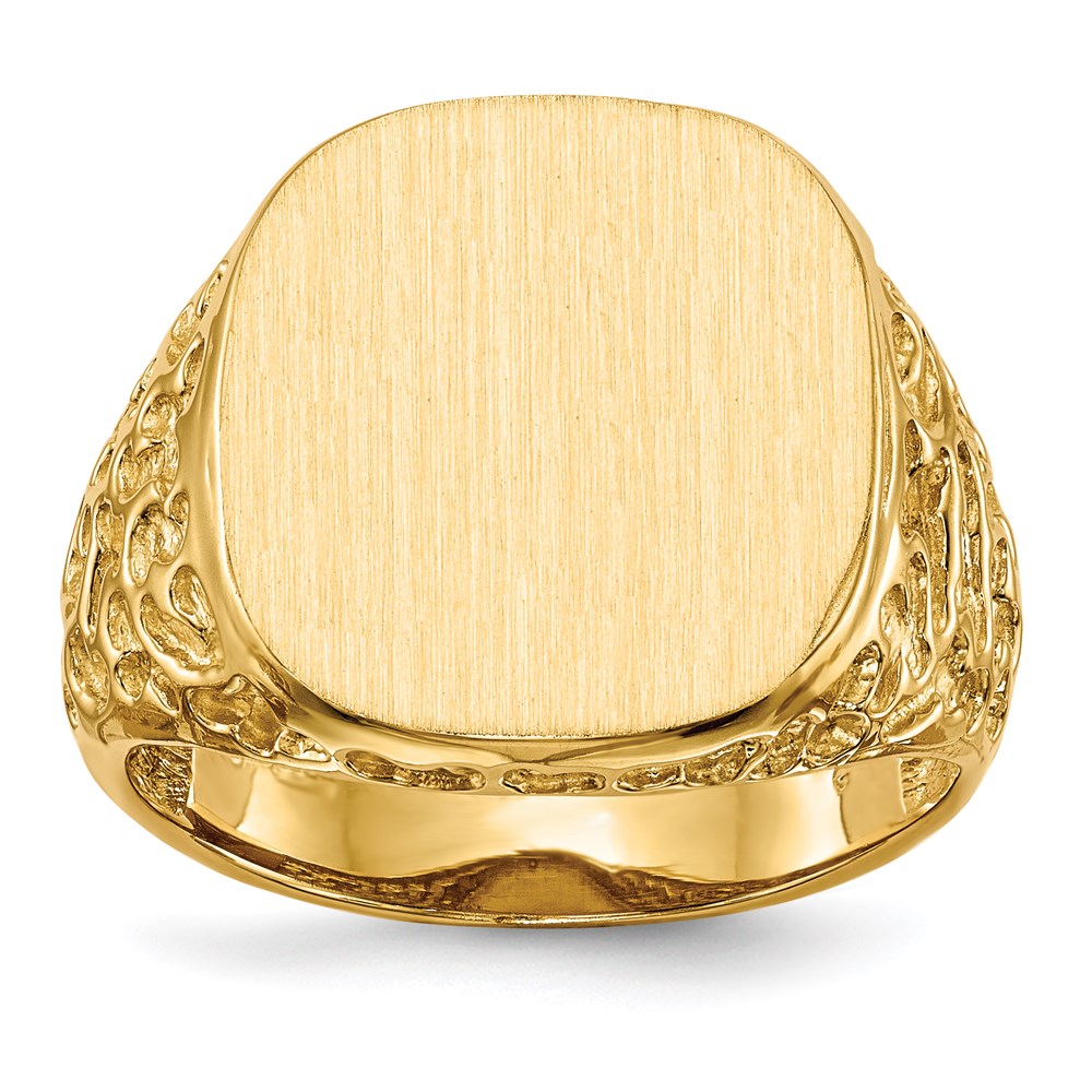 14K Gelbgold Herren-Siegelring mit offener Rückseite, 17,5 x 16,5 mm