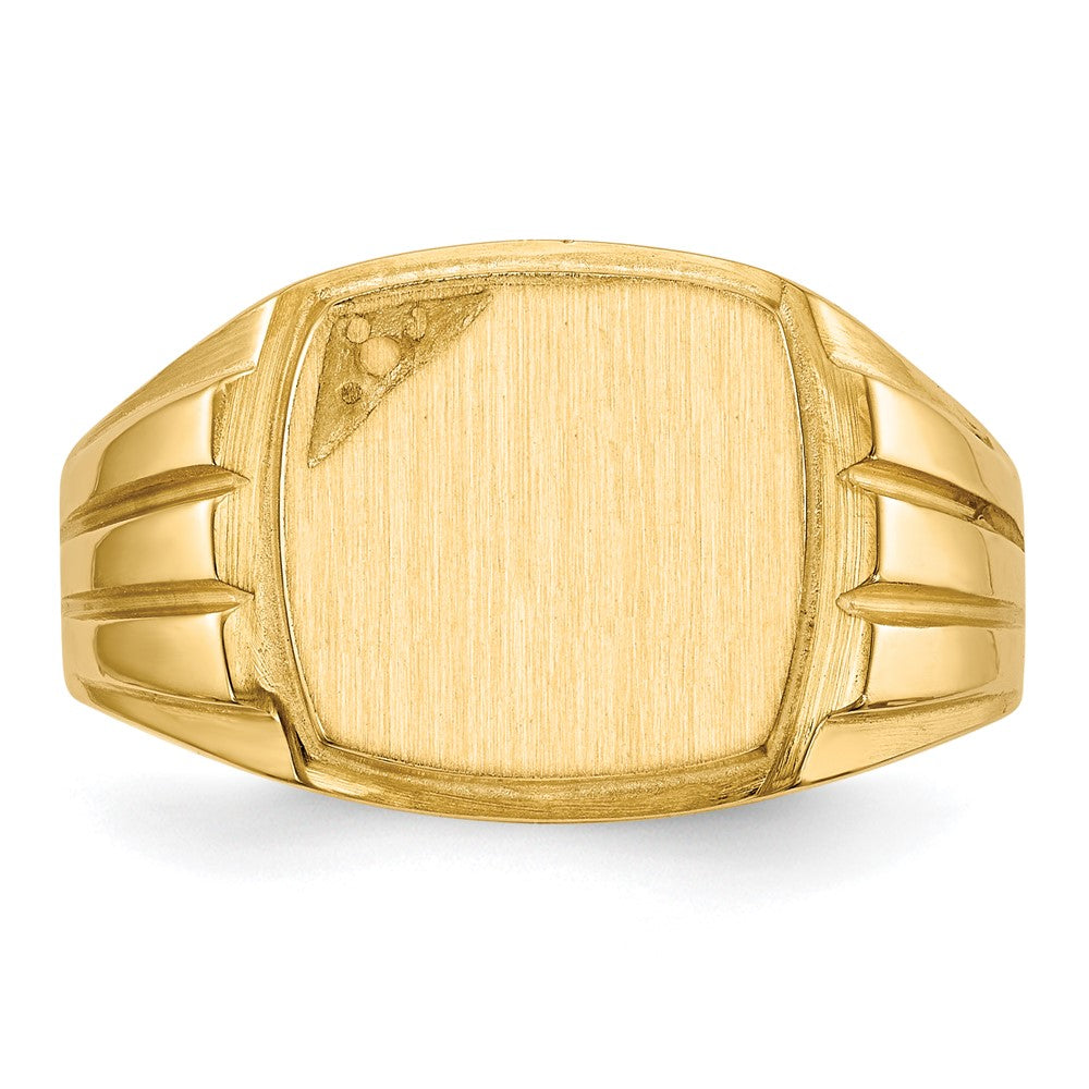 14K Gelbgold 11.5x12.0mm Gerillt Sides Offen Rückseite Diamant Herren Siegel Ring Mtg