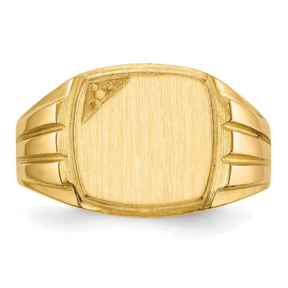 14K Gelbgold 11.5x12.0mm Gerillt Sides Offen Rückseite Diamant Herren Siegel Ring Mtg