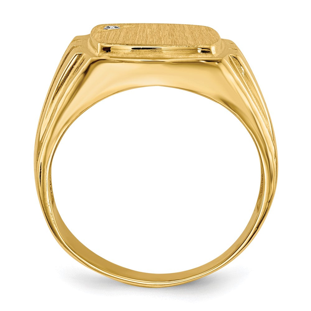 14K Gelbgold Siegelring für Herren, 11,5x12,0 mm, mit geriffelten Seiten, offener Rückseite und natürlichem Diamant VS