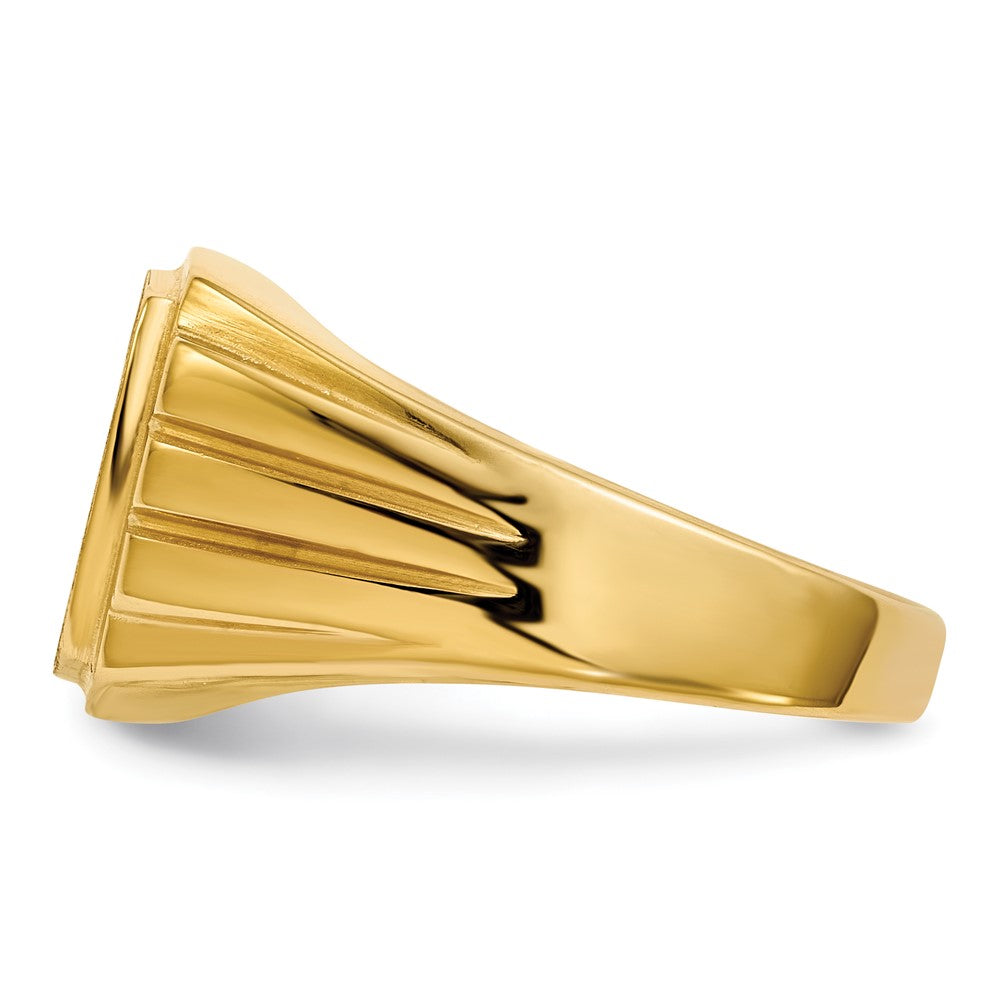 14K Gelbgold Siegelring für Herren, 11,5x12,0 mm, mit geriffelten Seiten, offener Rückseite und natürlichem Diamant VS