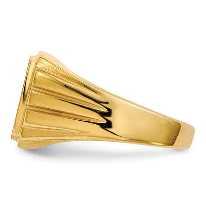 14K Gelbgold Siegelring für Herren, 11,5x12,0 mm, mit geriffelten Seiten, offener Rückseite und natürlichem Diamant VS