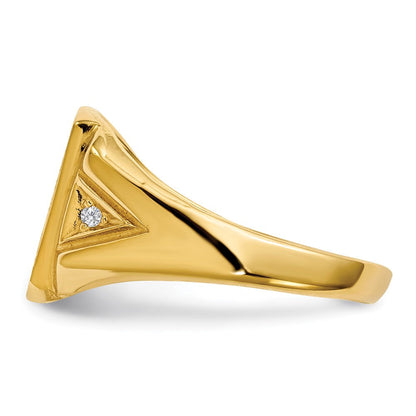 14K Gelbgold 12,0x11,0mm Herren-Siegelring mit echtem AA-Diamant und offener Fassung