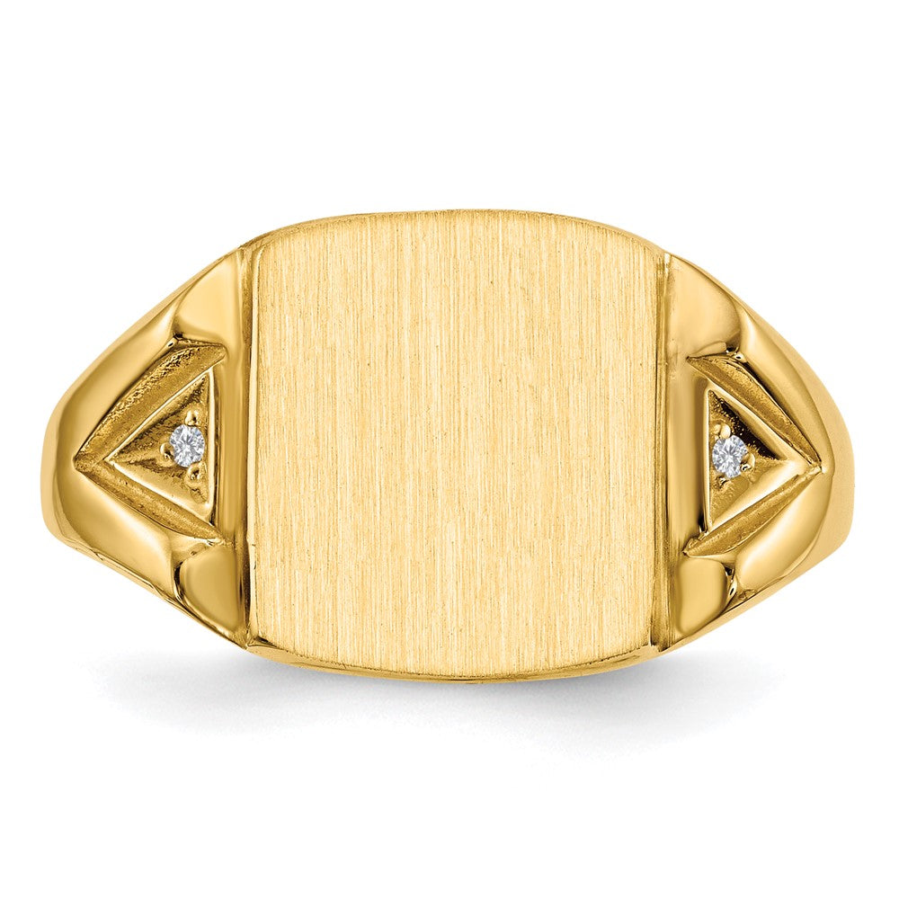 14K Gelbgold 12,0x11,0mm Herren-Siegelring mit echtem AA-Diamant und offener Fassung