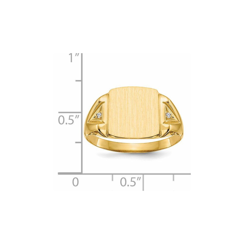 14K Gelbgold 12,0x11,0mm Herren-Siegelring mit echtem AA-Diamant und offener Fassung