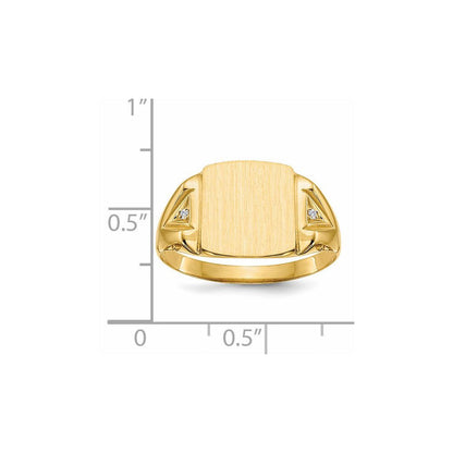 14K Gelbgold 12,0x11,0mm Herren-Siegelring mit echtem AA-Diamant und offener Fassung