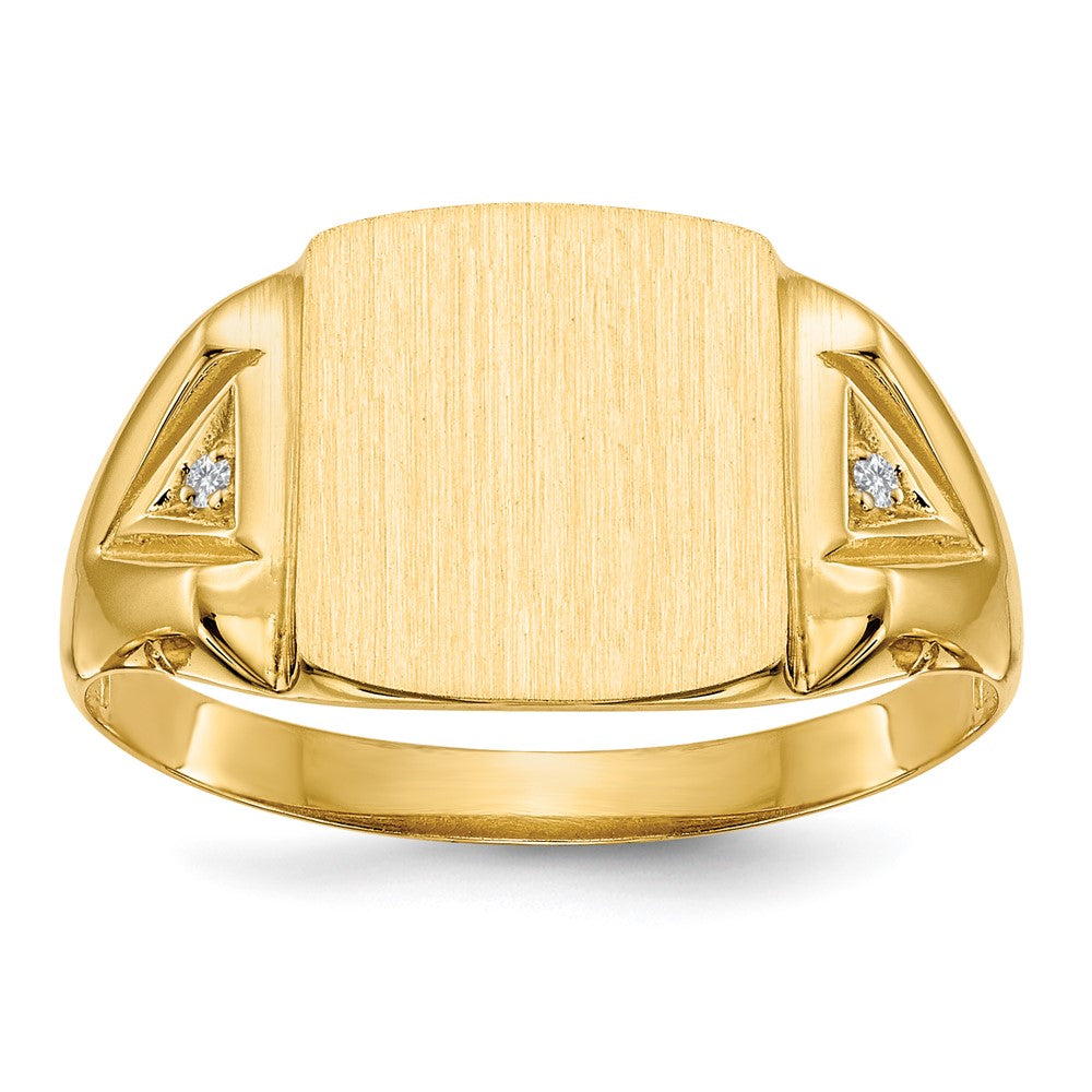 14K Gelbgold 12,0x11,0mm Herren-Siegelring mit echtem AA-Diamant und offener Fassung