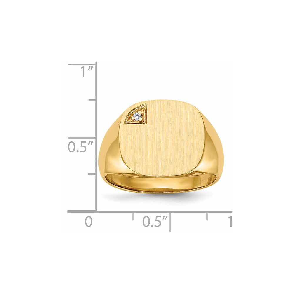 14K Gelbgold 15.0x15.0mm Geschlossen Rückseite A Diamant Herren Siegel Ring